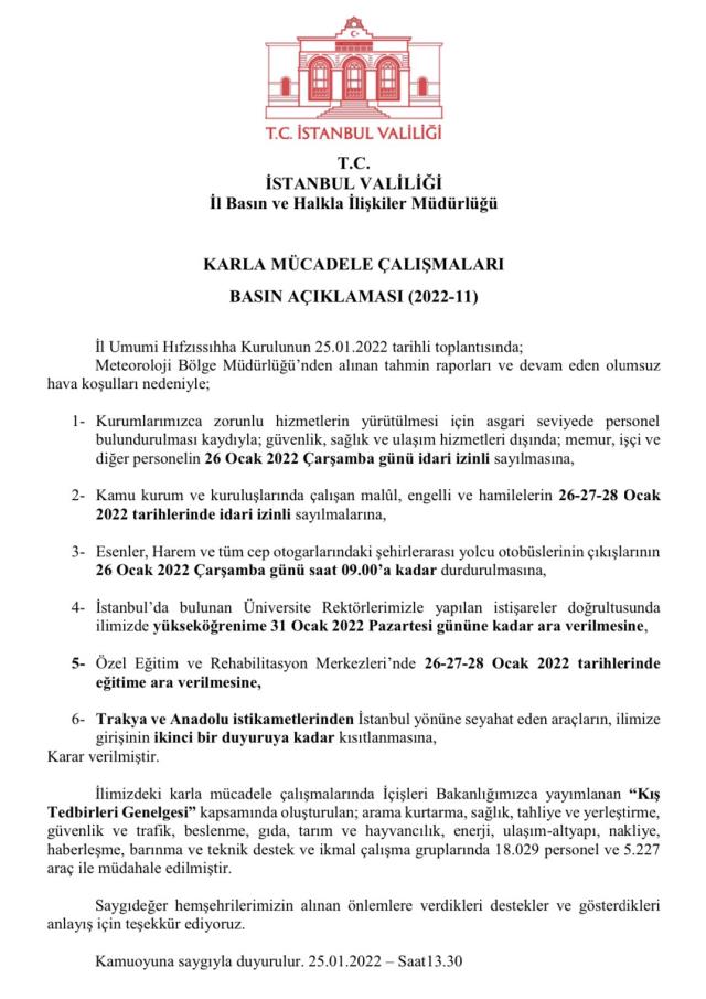 İstanbul Valisi Yerlikaya açıkladı: Kar için 6 yeni tedbir