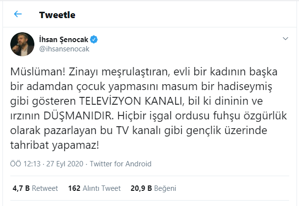 İhsan Şenocak; 'ATV'ye 'din düşmanı' dedi